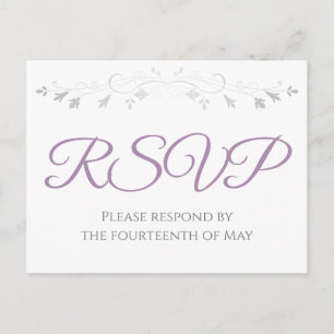 Carte Postale Mariage simple d'élégance argent et violet RSVP