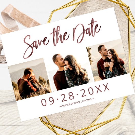 Carte Postale Mariage Simple Enregistrer La Date 3 Collage Photo