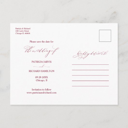 Carte Postale Mariage Simple Et Design Enregistrer La Date 3 Pho (Dos)
