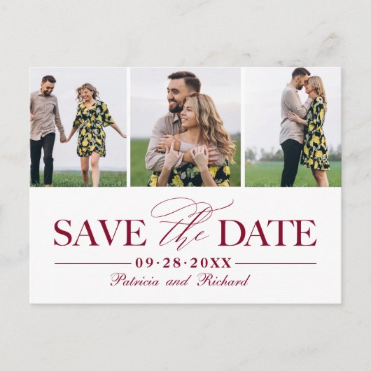 Carte Postale Mariage Simple Et Design Enregistrer La Date 3 Pho (Devant)