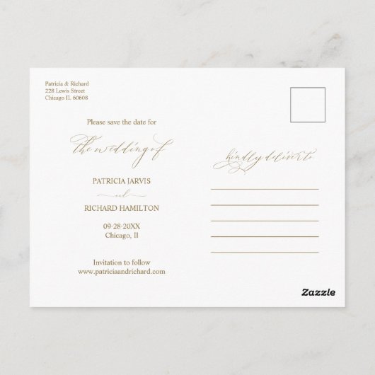 Carte Postale Mariage Simple Et Design Enregistrer La Date 3 Pho (Dos)