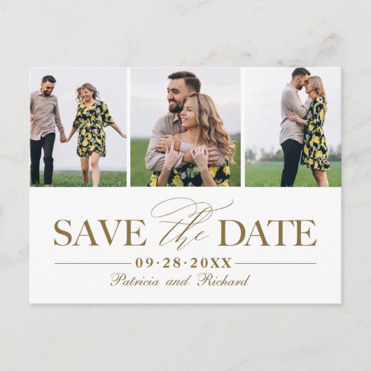Carte Postale Mariage Simple Et Design Enregistrer La Date 3 Pho (Devant)