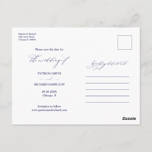 Carte Postale Mariage Simple Et Design Enregistrer La Photo Date (Dos)