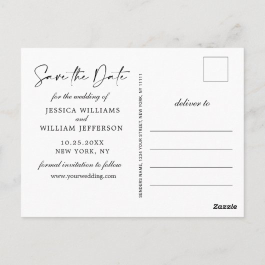 Carte Postale Mariage simple et élégant Enregistrer la photo de (Dos)