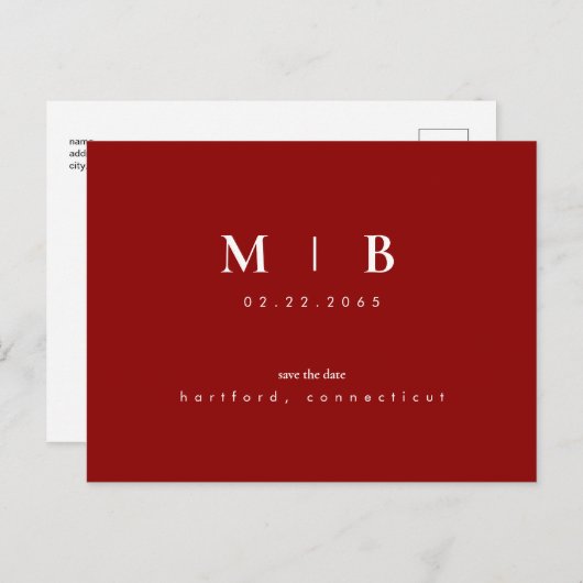 Carte Postale Mariage simple et élégant Monogramme Enregistrer l (Devant / Derrière)
