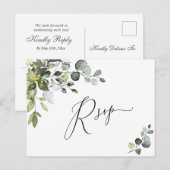 Carte Postale Mariage simple Eucalyptus Aquarelle Elégant RSVP (Devant / Derrière)