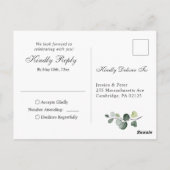 Carte Postale Mariage simple Eucalyptus Aquarelle Elégant RSVP (Dos)