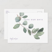 Carte Postale Mariage simple Eucalyptus Lavender Enregistrer la  (Devant / Derrière)
