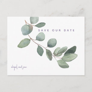 Carte Postale Mariage simple Eucalyptus Lavender Enregistrer la