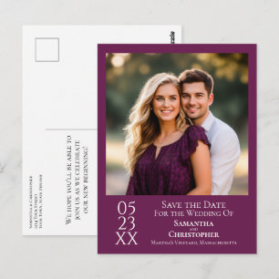 Carte Postale Mariage simple Magenta violet Enregistrer la photo