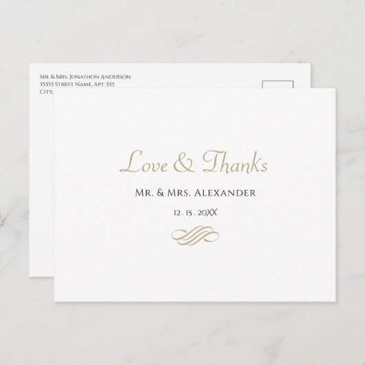 Carte Postale Mariage simple Merci noir blanc mariée (Devant / Derrière)