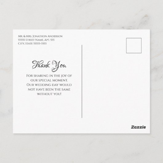 Carte Postale Mariage simple Merci noir blanc mariée (Dos)