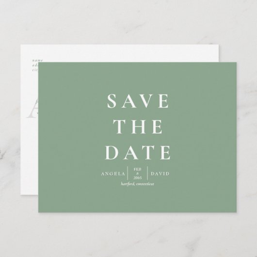 Carte Postale Mariage Simple Moderne Sage Enregistrer la date (Devant / Derrière)