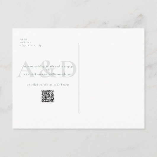 Carte Postale Mariage Simple Moderne Sage Enregistrer la date (Dos)