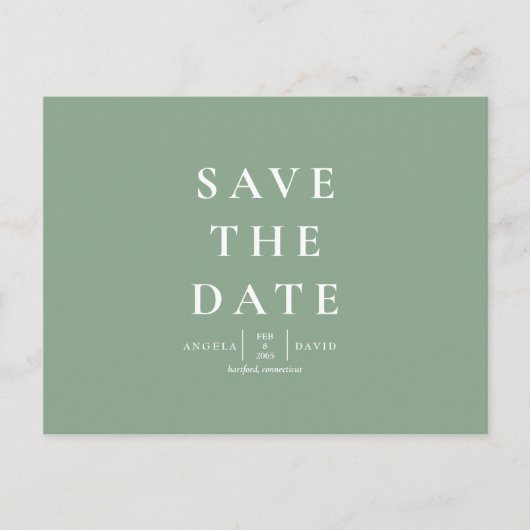 Carte Postale Mariage Simple Moderne Sage Enregistrer la date (Devant)