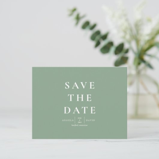 Carte Postale Mariage Simple Moderne Sage Enregistrer la date (Debout devant)
