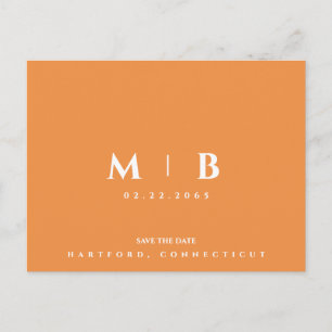 Carte Postale Mariage simple orange monogramme Enregistrer la da