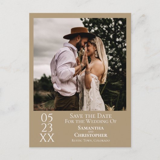 Carte Postale Mariage simple Sandy Tan Save the Date Photo (Devant)