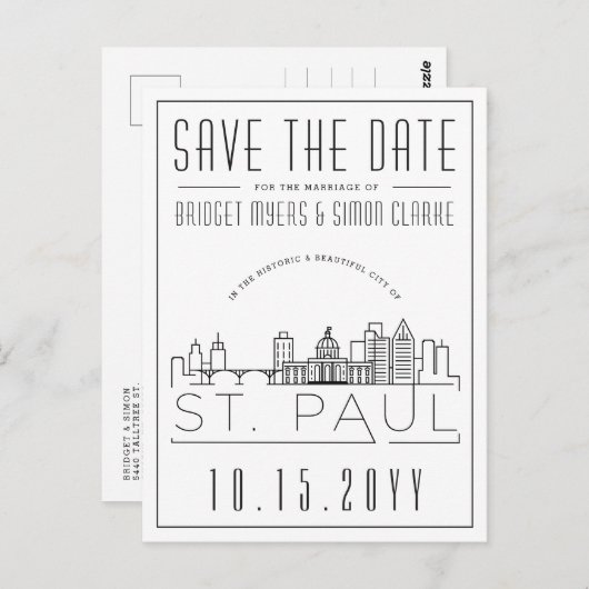 Carte Postale Mariage St. Paul | Skyline stylisée Enregistrer la (Devant / Derrière)