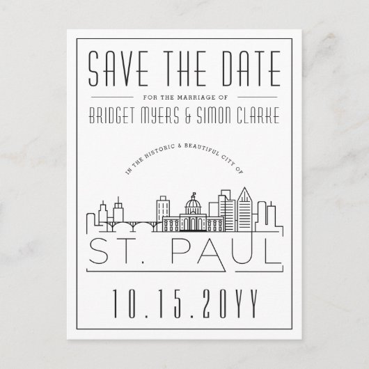 Carte Postale Mariage St. Paul | Skyline stylisée Enregistrer la (Devant)