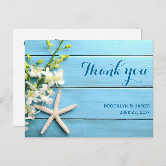 Carte postale Mariage Starfish avec orchidée (Devant / Derrière)