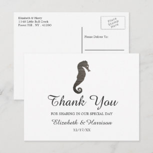 Carte Postale Mariage sur la plage de Clay Seahorse Merci
