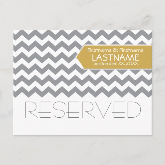 Carte Postale Mariage Table RÉSERVÉE Signe moderne Chevron (Devant)
