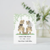 Carte Postale Mariage Thème Dinosaure Enregistrer la Date (Debout devant)