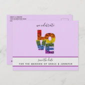 Carte Postale Mariage Thème Violet Même Sexe Enregistrez la Date (Devant / Derrière)