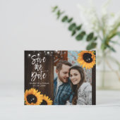 Carte Postale Mariage Tournesol Rustique Bois Enregistrer La Dat (Debout devant)