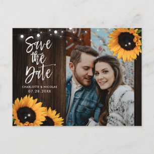 Carte Postale Mariage Tournesol Rustique Bois Enregistrer La Dat
