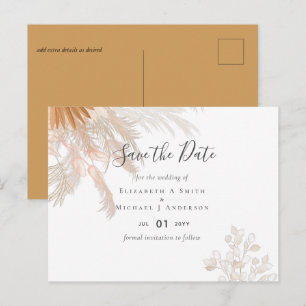 Carte Postale Mariage Tropical à l'Herbe de Pampas en Terracotta