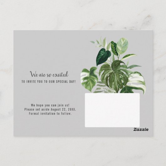 Carte Postale Mariage tropical Enregistrer la date (Dos)