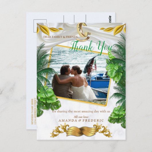 Carte Postale Mariage Tropical Romantique Merci (Devant / Derrière)