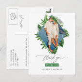 Carte Postale Mariage Tropical sur la Plage Photo Merci (Devant / Derrière)