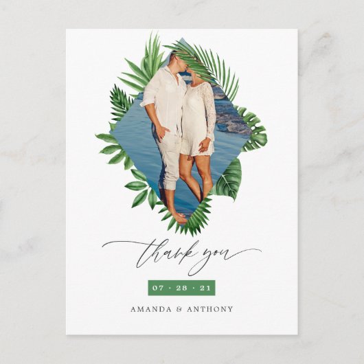 Carte Postale Mariage Tropical sur la Plage Photo Merci (Devant)