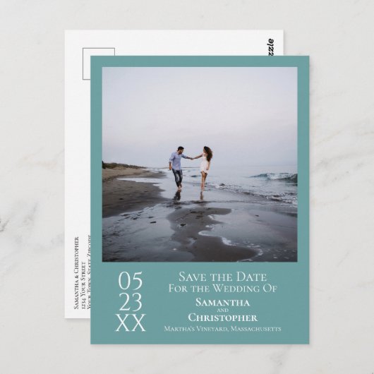 Carte Postale Mariage Turquoise minimal simple Enregistrer la ph (Devant / Derrière)