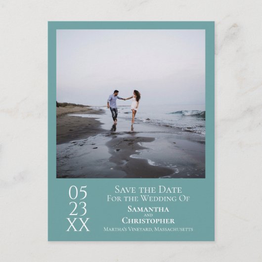 Carte Postale Mariage Turquoise minimal simple Enregistrer la ph (Devant)