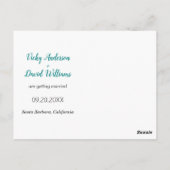 Carte Postale Mariage turquoise moderne Enregistrer la photo Dat (Dos)