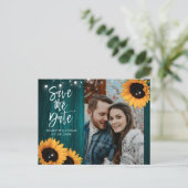 Carte Postale Mariage turquoise Tournesol Enregistrer La Date Ph (Debout devant)