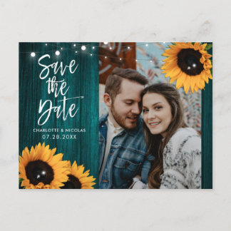 Carte Postale Mariage turquoise Tournesol Enregistrer La Date Ph