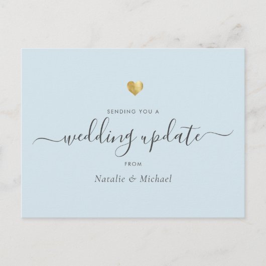Carte Postale Mariage Update Élégant Script Gold Light Blue (Devant)