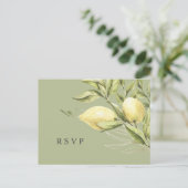 Carte Postale Mariage vert citron et feuille RSVP (Debout devant)