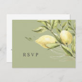 Carte Postale Mariage vert citron et feuille RSVP (Devant / Derrière)