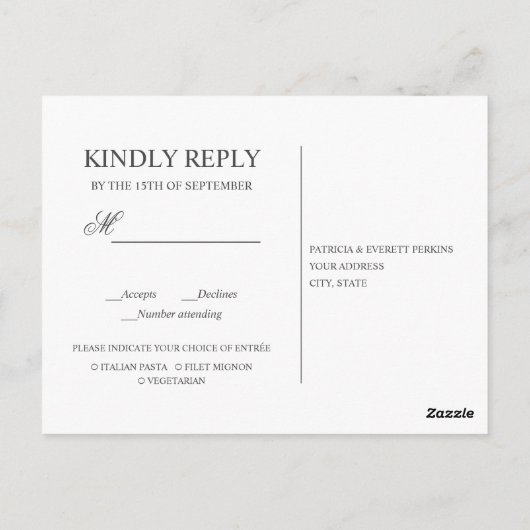 Carte Postale Mariage vert citron et feuille RSVP (Dos)