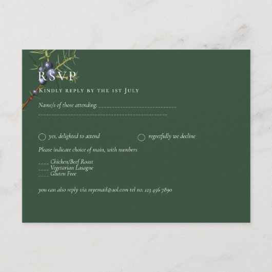 Carte Postale Mariage vert Juniper (Devant)