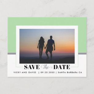 Carte Postale Mariage vert menthe moderne Enregistrer la photo D