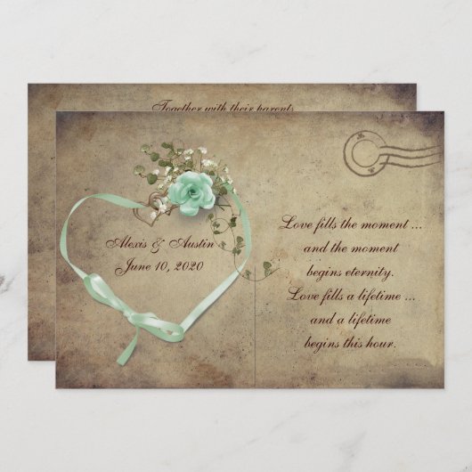 Carte postale Mariage vert menthe Rose (Devant / Derrière)