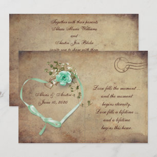 Carte postale Mariage vert menthe Rose