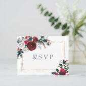 Carte Postale Mariage vert Rose d'hiver de Bourgogne RSVP (Debout devant)